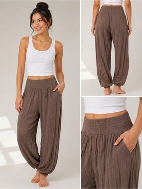 FP Beach Free People Brown Harem Jogger Pants Women’s Small Rayon Boho Lounge